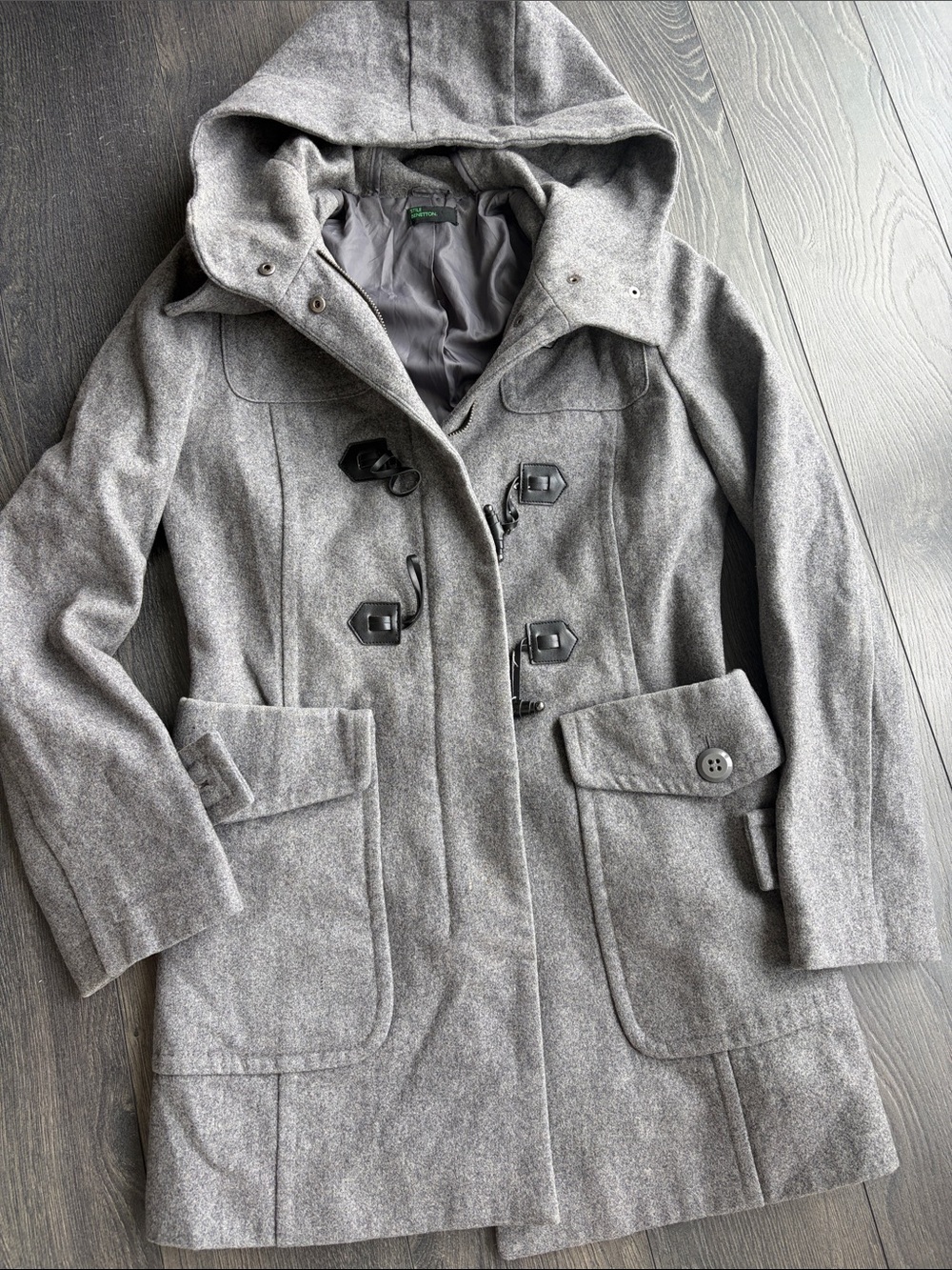 United Colors Of Benetton Gray Hooded Toggle Pea Coat